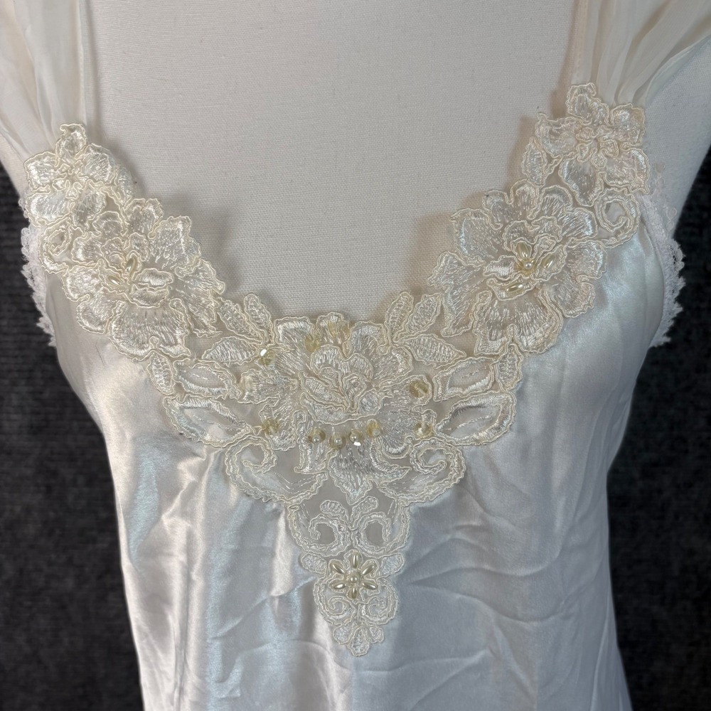 Vintage Dentelle White Satin Lace Slip Dress Nightgown Coquette Fairycore Size S - Picture 2 of 6